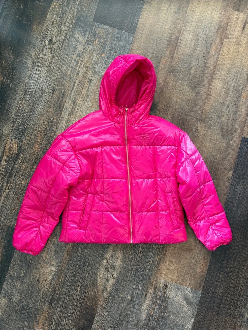 Nike Women’s Hot Pink Hooded Quilted Puffer Jacket
